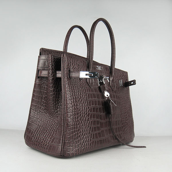 High Quality Fake Hermes Birkin 35CM Max Crocodile Veins Leather Handbag Brown 6089